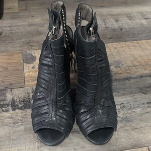 Vince Camuto Strappy Black Peep-Toe Heeled Boots